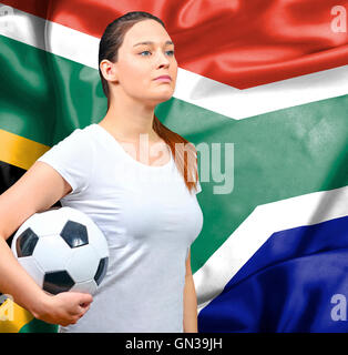 Stolze Frau Fußball-Fan in Südafrika Stockfoto