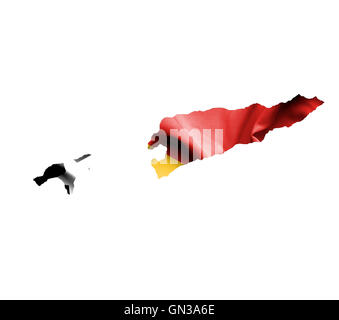 Karte von Ost-Timor mit wehende Flagge isoliert auf weiss Stockfoto