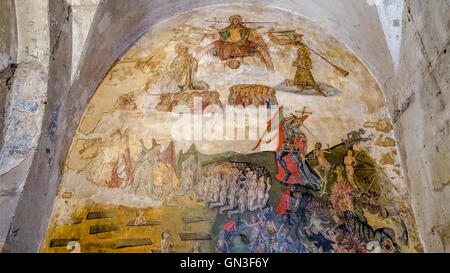 Fresko des jüngsten Gerichts. Romanische Kirche Saint-Austremoine d'Issoire, Issoire, Auvergne, Frankreich, Europa Stockfoto