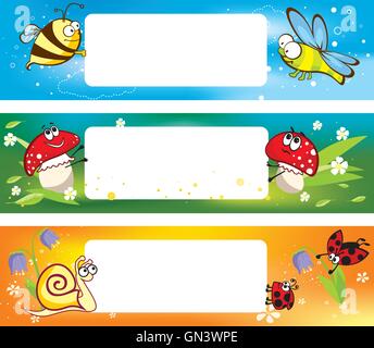 Frühlingsbanner mit lustigen Insekten Stock Vektor