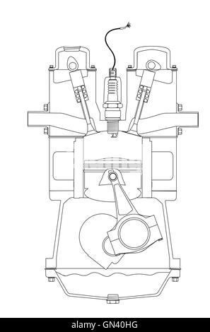 Outlind Zeichnung Benzinmotor Stock Vektor