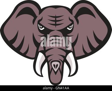 Afrikanischer Elefant Kopf wütend Tusk Retro Stock Vektor
