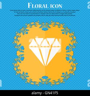 Diamanten-Symbol. Flache Blütenmuster auf blauem abstrakten Hintergrund mit Platz für Ihren Text. Vektor Stock Vektor