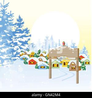 Weihnachtskarte mit Dorf Stock Vektor