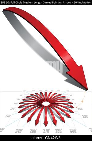 Vollkreis mittlerer Länge gebogen zeigenden Pfeile Set - 60 Grad Stock Vektor