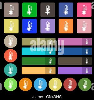 Thermometer-Symbol Zeichen. Eingestellt von siebenundzwanzig mehrfarbige flache Schaltflächen. Vektor Stock Vektor