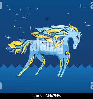 Blue Night Horse Illustration Stock Vektor