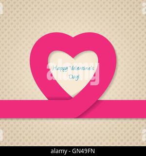 Rosa Herz Band Valentine Tag Grußkarte Stock Vektor