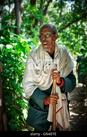 Äthiopien, Sep.11, 2012 unbekannten äthiopischen alten Mann in Zege Halbinsel, Tana-See. Äthiopien. Afrika. Stockfoto
