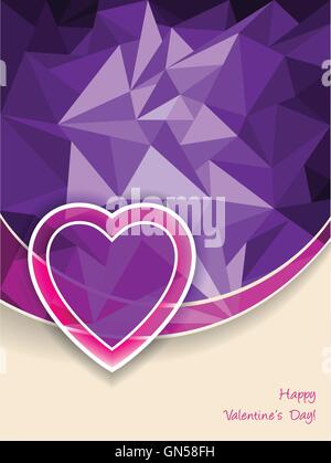 Valentinstag-Gruß mit Herz und rosa lila Hintergrund Stock Vektor