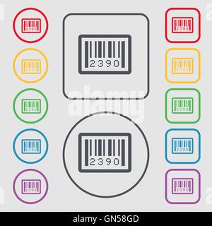 Barcode-Symbol Zeichen. Symbol auf der Runde und quadratische Tasten mit Rahmen. Vektor Stock Vektor