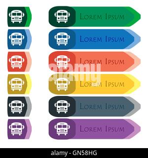 Bus-Symbol Zeichen. Satz von farbenfrohen, hellen langen Tasten mit zusätzlichen kleinen Modulen. Flaches design Stock Vektor