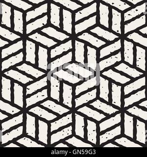 Vektor nahtlos schwarz / weiß handbemalt geometrische kubische Pflaster Linienmuster Stock Vektor