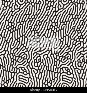 Vektor-nahtlose schwarz-weiß organisch abgerundete Wellenlinie Labyrinth der Coral Muster Stock Vektor