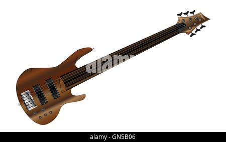 Eine generische sechs string fretless Bass-Gitarre, isoliert auf schwarz. Stock Vektor