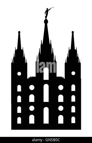 Tempel der Mormonen Stil zeichnen ist Silhouette vor einem weißen Hintergrund Stock Vektor