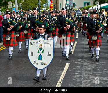 Dudelsack-Spieler von der Stadt von Str. Andrews Pipe Band, Ceres, Schottland, Vereinigtes Königreich Stockfoto