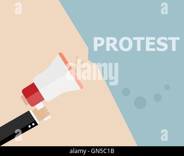 Hände halten Protest Zeichen und Megafon, Masse der Menschen Demonstranten Hintergrund, Politik, politische Krise Poster, Fäuste, revolutionäre Stock Vektor