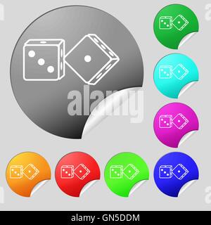 schnetzelt Symbol Zeichen. Satz von acht Multi farbige Runde Buttons, Aufkleber. Vektor Stock Vektor