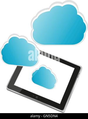 Tablet-PC mit Wolke von Applikations-Icons isoliert auf weißem Hintergrund-Vektor-illustration Stock Vektor