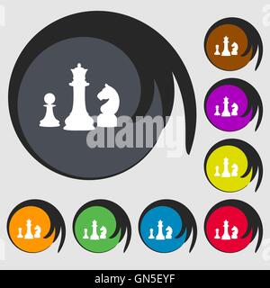 Schach-Spiel-Symbol. Symbole auf acht farbigen Tasten. Vektor Stock Vektor