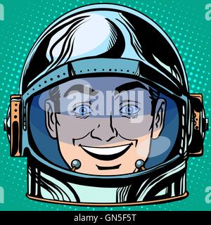 Emoticon Freude Lachen Emoji Gesicht Mann Astronaut retro Stock Vektor