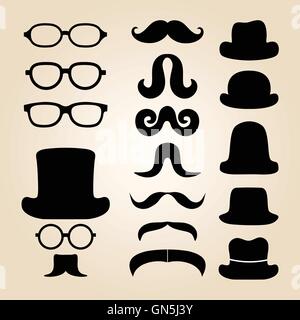 Retro-Gentleman Set besteht aus einem Hut, Brille und Schnurrbart Stock Vektor