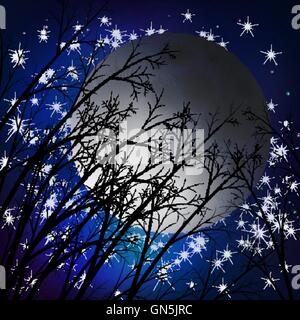 Mond Nacht-Landschaft. Vektor-illustration Stock Vektor