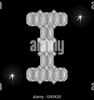 Metall Buchstaben I. Edelstein. Geometrische Formen Stock Vektor