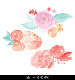 Aquarell Blume Vektor. Runde Aquarell Blumen. Abstrakte Flo Stock Vektor