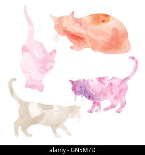 Vektor-Illustration von Hand gemalte Aquarelle Katzen. Aquarell Stock Vektor