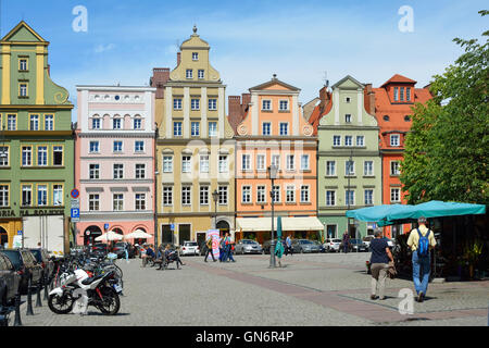 Patrizierhäuser am Salz-Marktplatz in der alten Stadt Breslau in Polen. Stockfoto