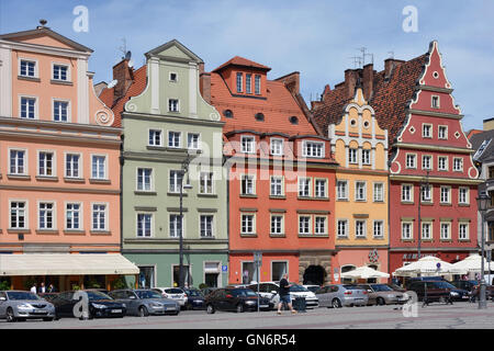 Patrizierhäuser am Salz-Marktplatz in der alten Stadt Breslau in Polen. Stockfoto