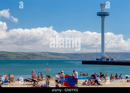 Weymouth Jurassic Skyline Anzeigen von Turm und Strand, Dorset Stockfoto