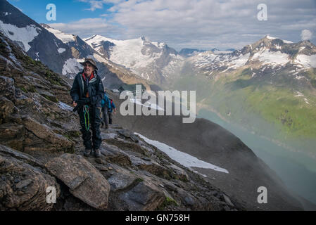 Klettern am großen Wiesbaches Horn 3564m mit Heinrich Schwaiger Haus Berghütte Stockfoto