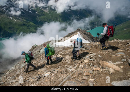 Klettern am großen Wiesbaches Horn 3564m über dem Heinrich-Schwaiger-Haus Stockfoto