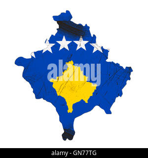 3D-Rendering des Kosovo Karte und Flagge auf weißem Hintergrund. Stockfoto