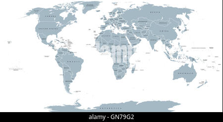 Politische Weltkarte. Detaillierte Karte der Welt mit Küstenlinien, nationale Grenzen und Ländernamen. Robinson-Projektion. Stockfoto