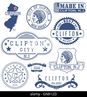Clifton City, New Jersey. Satz von generischen Marken und Zeichen. Stockfoto