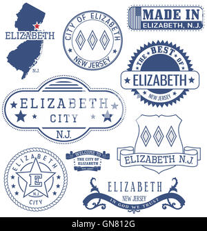 Elizabeth City, New Jersey. Satz von generischen Marken und Zeichen. Stockfoto
