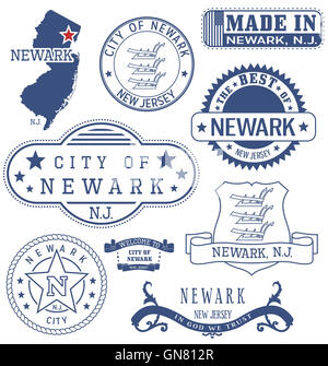 Stadt Newark, New Jersey. Satz von generischen Marken und Zeichen. Stockfoto