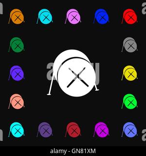 Drum-Symbol Zeichen. Viele bunte Symbole für Ihr Design. Vektor Stock Vektor