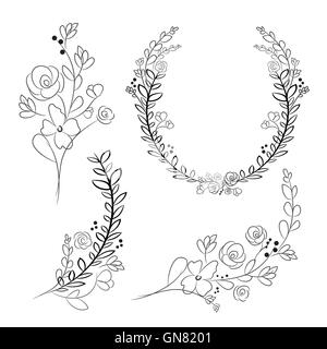 Vektor-Kränze und Lorbeerkränze. Runde Blume Vektor Rahmen. Stock Vektor