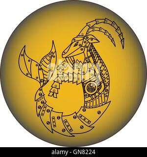 Steinbock im Steampunk-Stil. Horoskopzeichen. Steampunk Tier. Stock Vektor