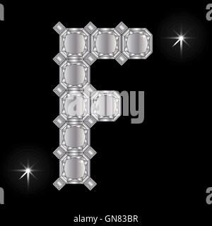 Metall Buchstaben F. Edelstein. Geometrische Formen Stock Vektor