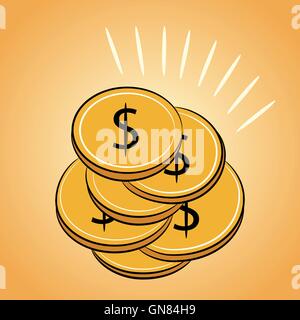 Haufen von Goldmünzen Dollar Stock Vektor