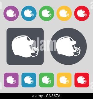 Football Helm Symbol Zeichen. Ein Satz von 12 farbige Tasten. Flaches Design. Vektor Stock Vektor
