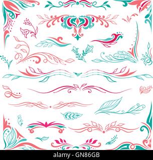 Frühling dekorativen Vignetten und Ecken Set Stock Vektor