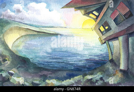 Fantasy-Land, Aquarell Abbildung Stockfoto