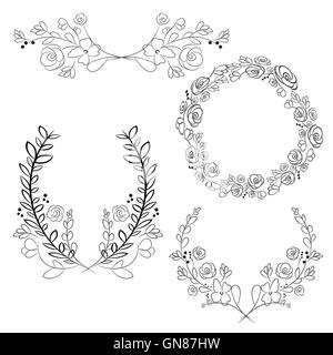 Vektor-Kränze und Lorbeerkränze. Runde Blume Vektor Rahmen. Stock Vektor